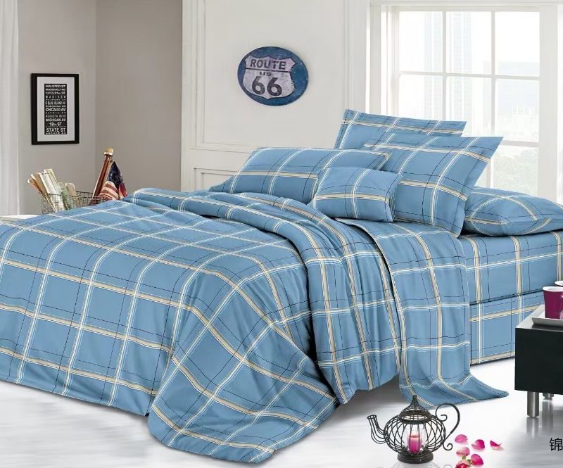 Lenjerie de pat 4 piese din finet – model carouri bleu clasic – H789
