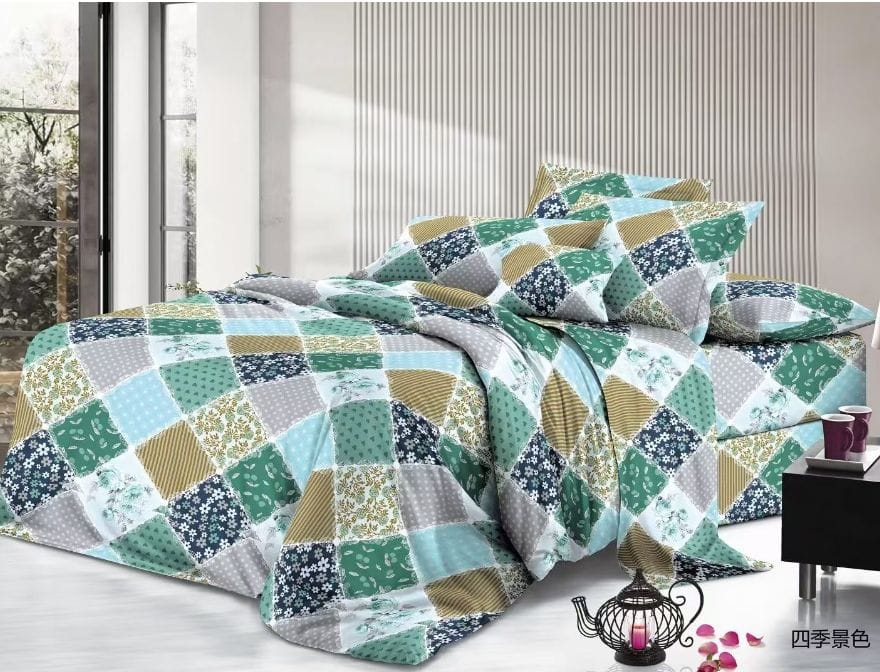 Lenjerie de pat 4 piese din finet – model patchwork multicolor – H790