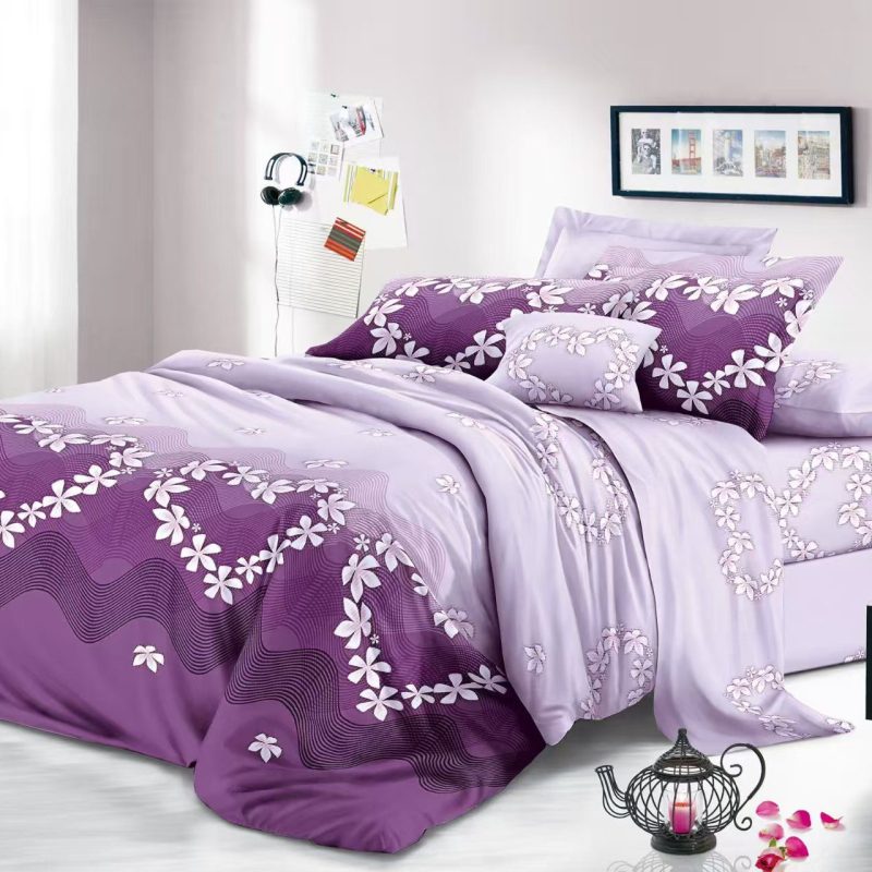 Lenjerie pat 4 piese finet cod H801 – model mov floral elegant, fără mix de modele