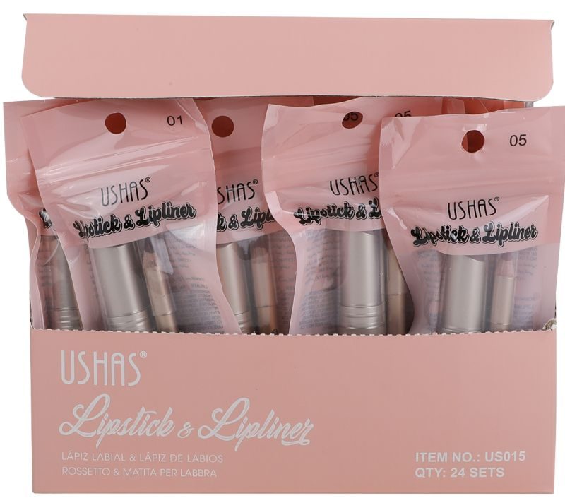 Set Ruj și Creion de Contur USHAS – Lipstick & Lipliner 2 în 1, Cod US015