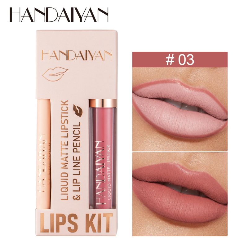 Handaiyan Lips Kit H1052 – Set Ruj Lichid Mat + Creion Contur Buze, Culori Mixte