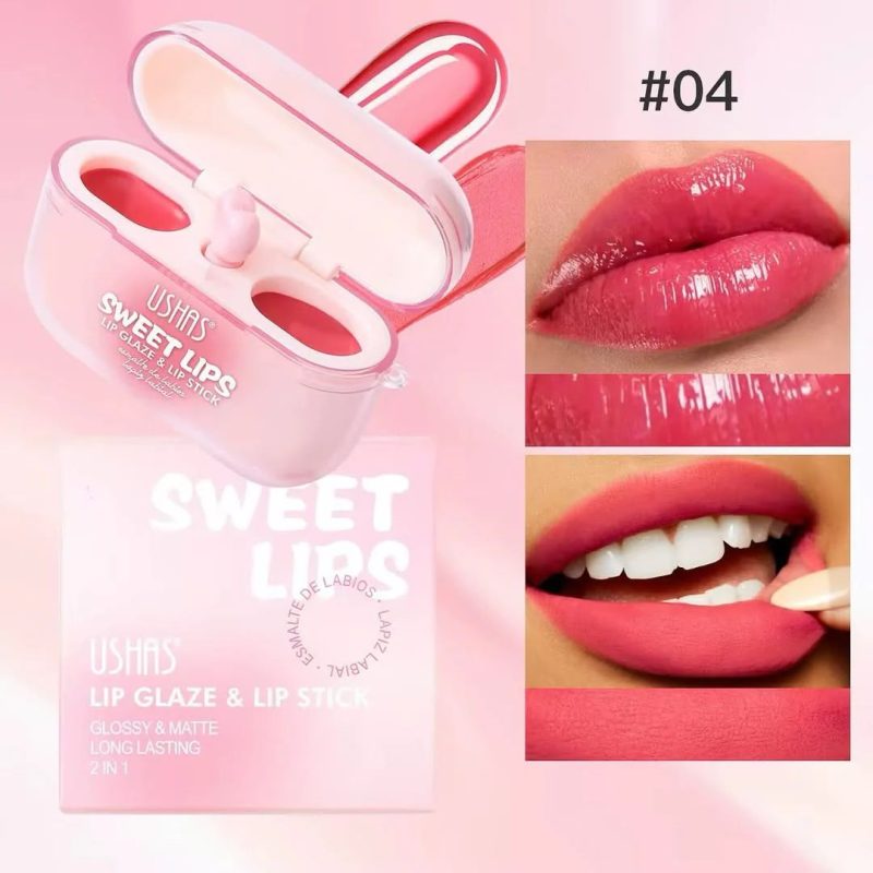 USHAS Sweet Lips UC104B – ruj și luciu de buze 2 în 1, efect glossy și mat – set 12 bucăți