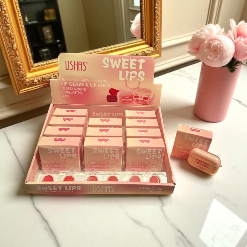 USHAS Sweet Lips UC104B – ruj și luciu de buze 2 în 1, efect glossy și mat – set 12 bucăți - imagine 2
