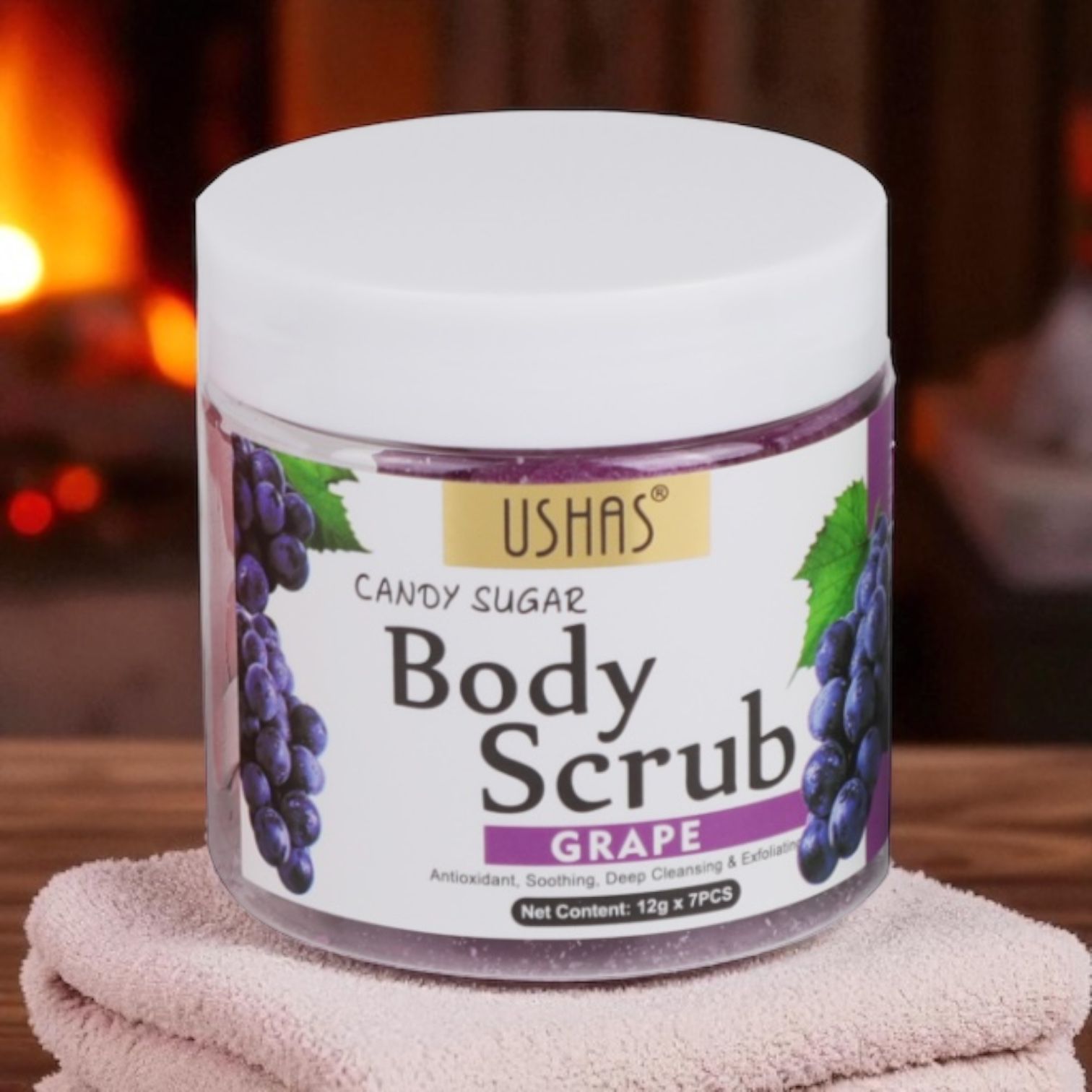 Ushas Body Scrub Candy Sugar cu Piersică – Exfoliere Delicată și Hidratare Intensă, 12g x 7 bucăți (HA308) - imagine 2