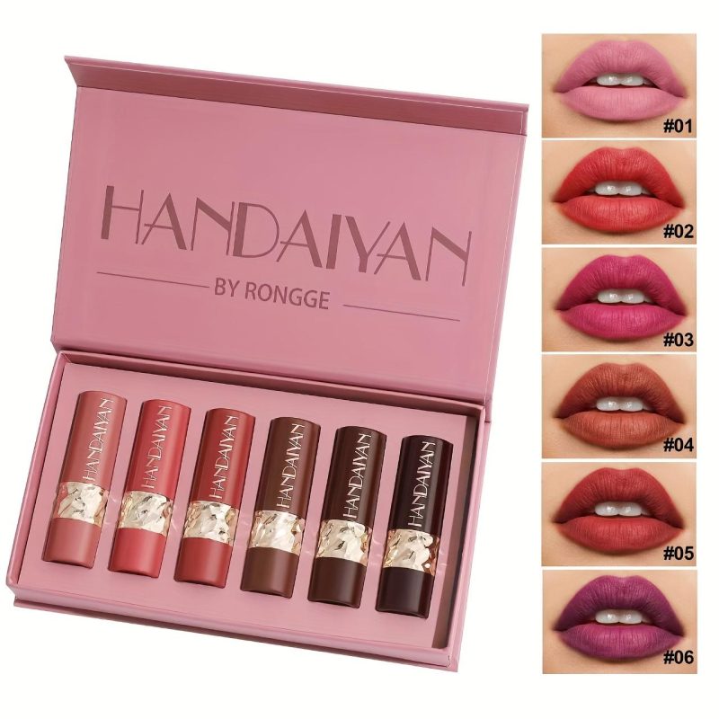 Handaiyan Matte Lipstick Set H1062 – Set 6 Rujuri Mate Intens Pigmentate, Culori Mixte