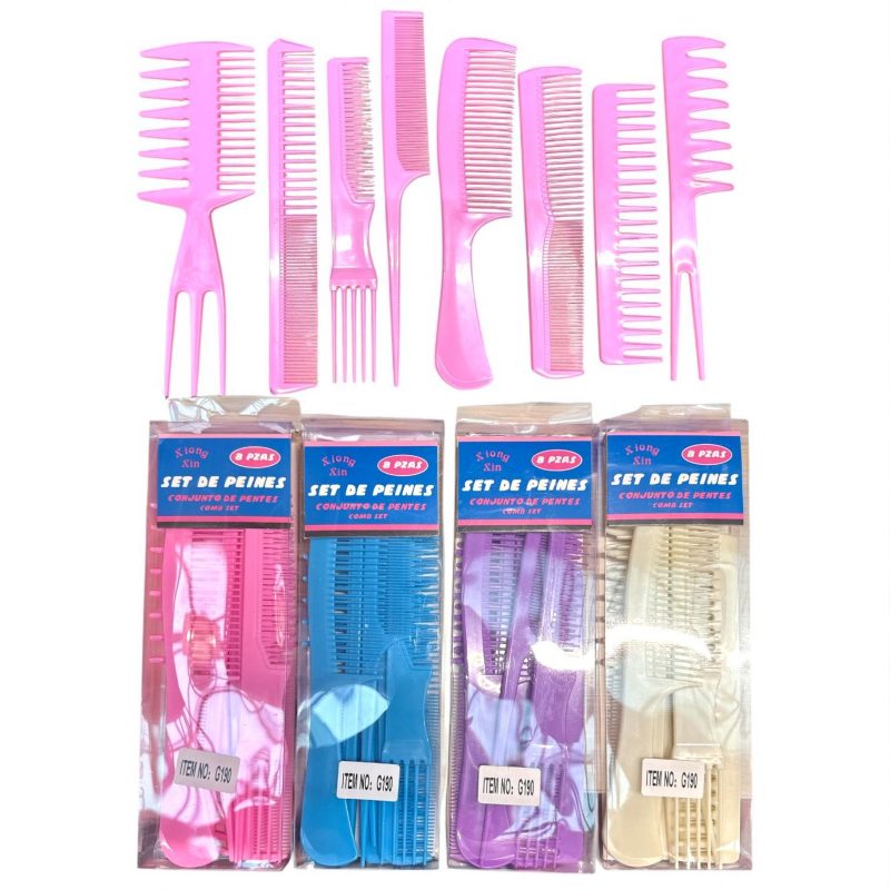 Set Piepteni Plastic 8 Bucăți G190 – Culori Mixte pentru Coafare și Aranjarea Părului
