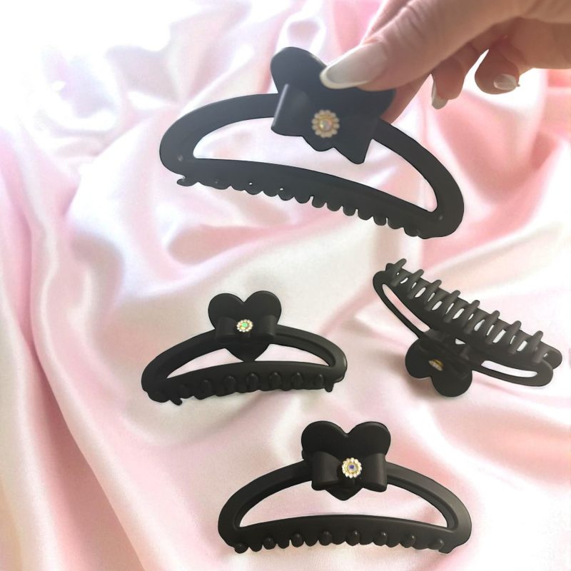 Cleste păr siliconat cu fundiță și stras – model elegant – G447 – Set 12 bucăți