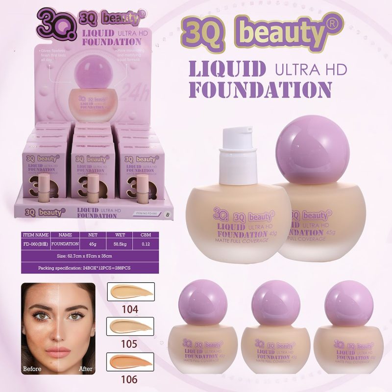 Fond de ten lichid 3Q Beauty Liquid Ultra HD Foundation – 45 g – FD-060