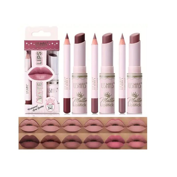 Ruj + creion contur buze Ushas Matte Lips 2 în 1 – UCS004 - imagine 3