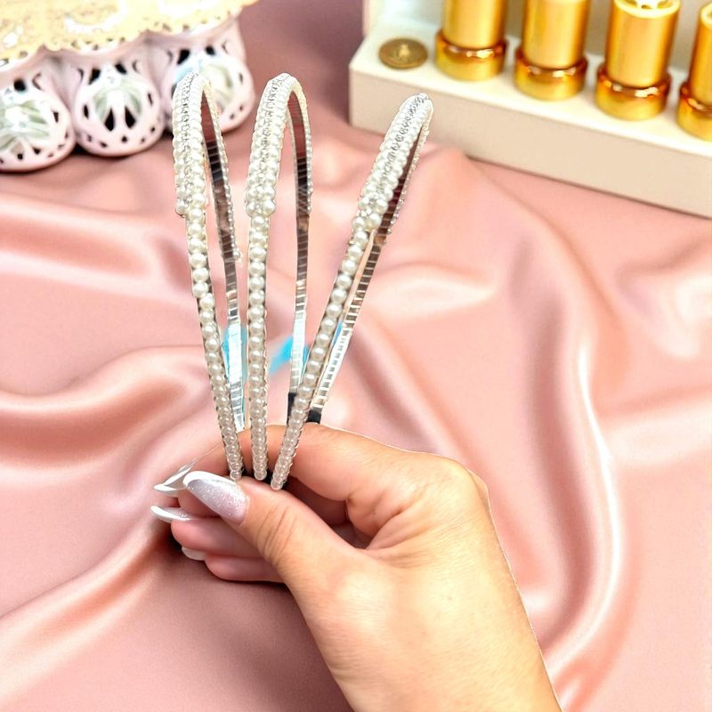 Set 12 bentițe metalice elegante cu perle albe – Cod G327